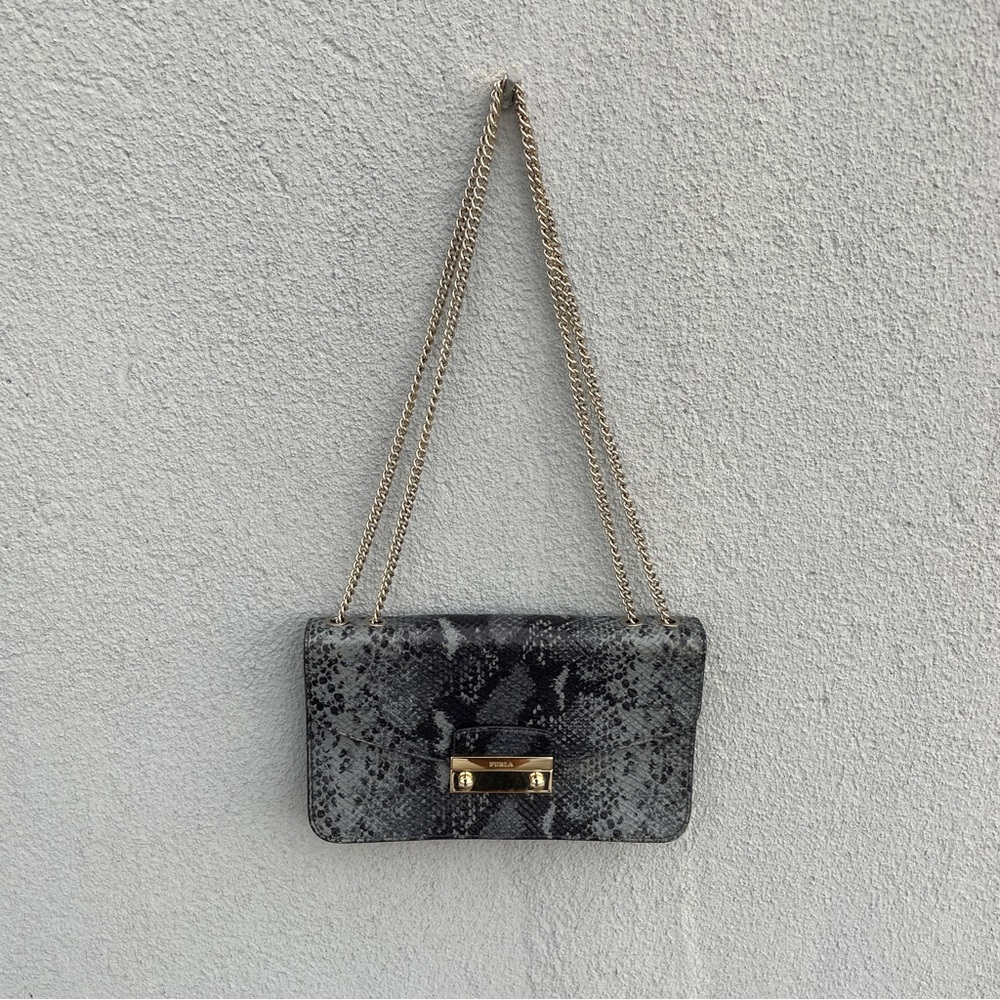 Python Print Gold Chain Crossbody Bag - image 1